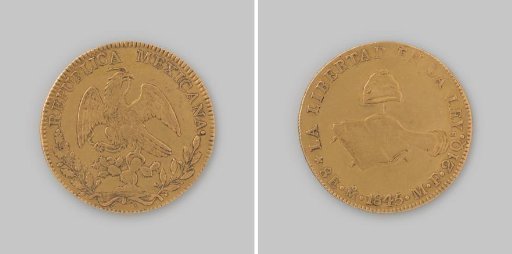 Onza or eight escudos from Mexico, 1845