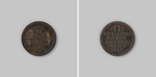 2 skilling from Danish West Indies of King Christian VIII, 1847