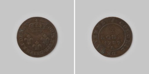 2 sous from French Guiana (Cayenne) of King Louis XVI, 1789