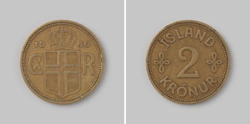 2 crowns from Iceland of Christian X, 1940