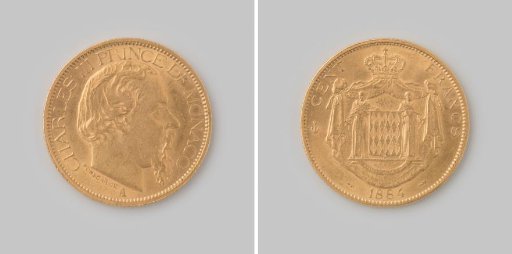 100 francs from Monaco of Charles III, 1884