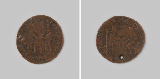 Accounting token from Dordrecht on the fall of Antwerp and aid from England 1585