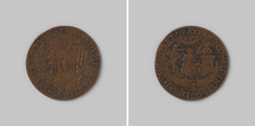 Calculation medal from Dordrecht on the threat to Zeeland by Archduke Albertus of Austria 1596