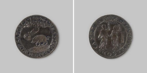 Calculation medal from Dordrecht on the Triple Alliance between France, England and the Netherlands 1596