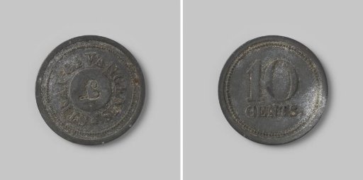 Payment token for Dutch penal prisons, ten cents marked L (Leeuwarden)