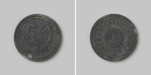 Payment token for Dutch penal prisons, fifty cents marked L (Leeuwarden)