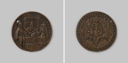 Attendance medal of the Wool Dyers, Copperworkers and Cutters' Guild in Middelburg, 1595