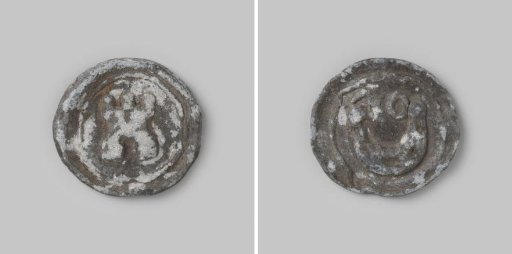 Lead medal with castle and horseshoe, number 40