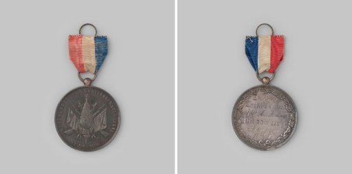 Prize medal of the Nederlandsche Schutterij Kaderbond in Arnhem, 1895, won by the Amsterdam section, volley fire, first prize