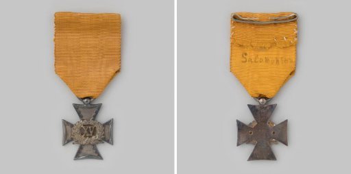 Decoration (four-armed cross) for honorable, long and actual service in the civic guard as an officer, fifteen years of service, worn by J.L. Salomonson Jr., captain in Amsterdam