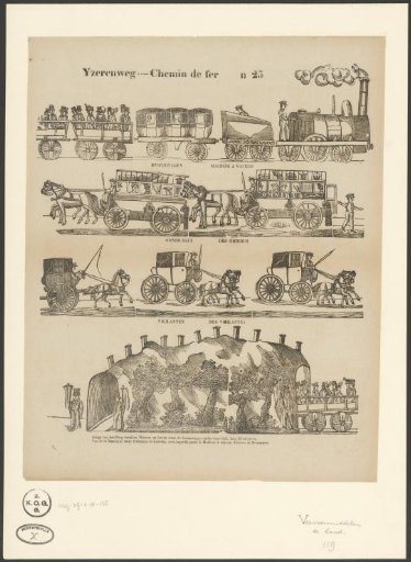 Steam wagon, omnibuses, the vigilant, and a railway tunnel