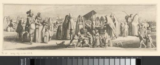 Figures at vegetable stalls