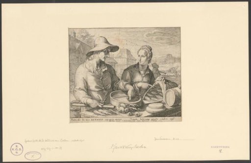 Farmer and farmeress at a market stall
