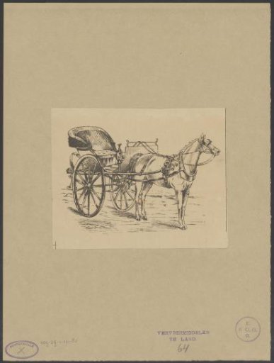 Two-wheeled carriage drawn by a horse