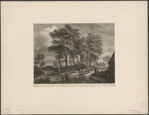 Forest landscape with a cheerful company in a carriage