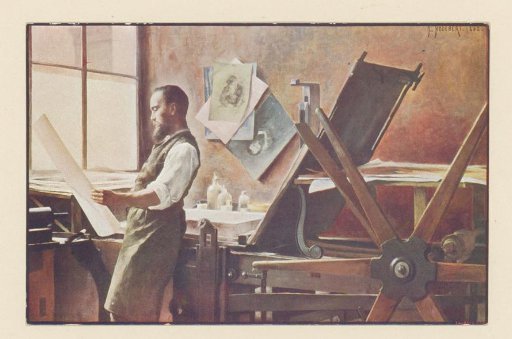 Printmaker in his studio