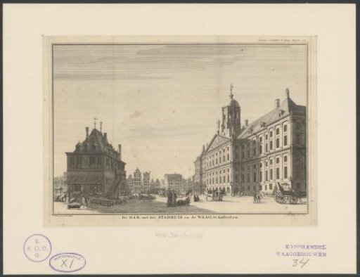 View of the Waag on the Dam and the Town Hall of Amsterdam, in Amsterdam