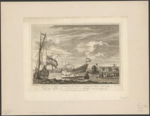 Launching of the ship De Zon in the presence of Willem V of Orange-Nassau and Wilhelmina of Prussia