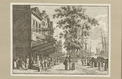 Street with shops near a harbor
