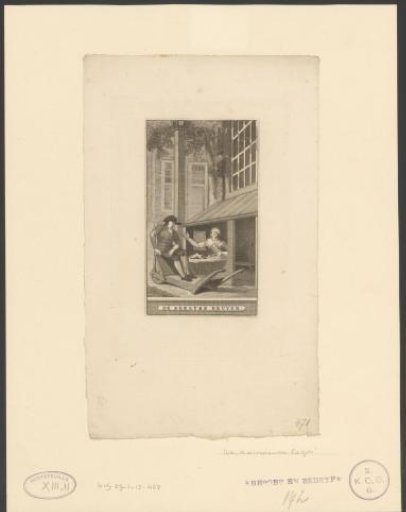 Man sitting on a wheelbarrow and talking to someone