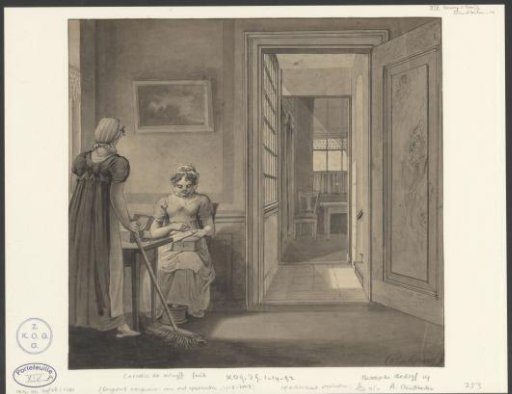 Interior with a young woman and a maid