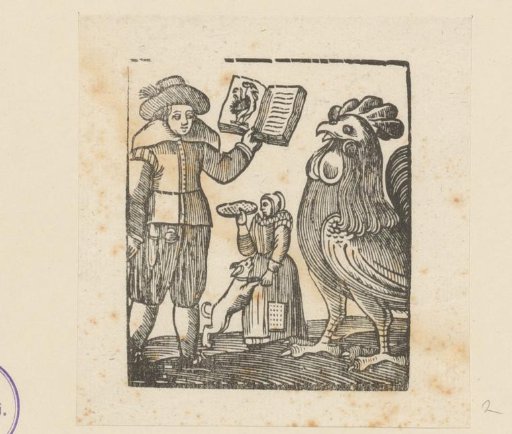 Man holding a rooster book open for a rooster