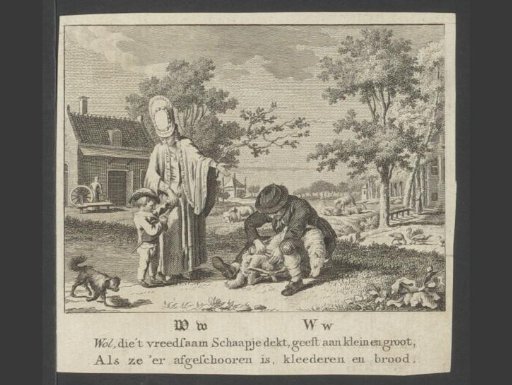 Mother and child watching a sheep being shorn