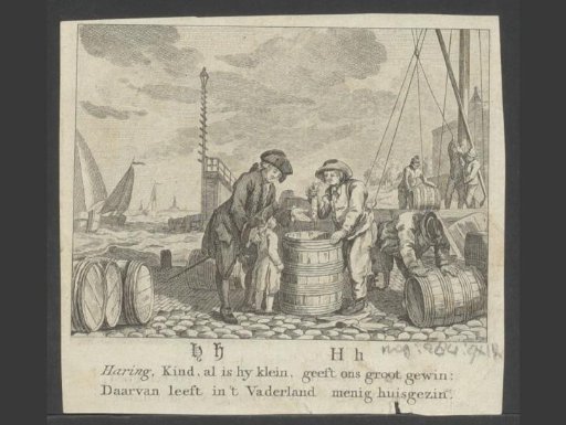 Man taking a herring from a barrel