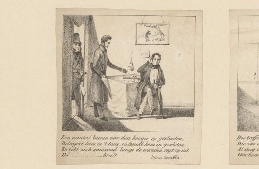 Man sitting at a table while two men enter