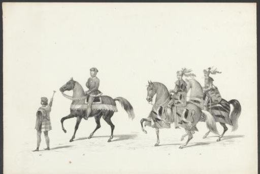 Knight on horseback and pages of the duke