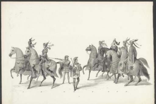 Knights and pages on horseback