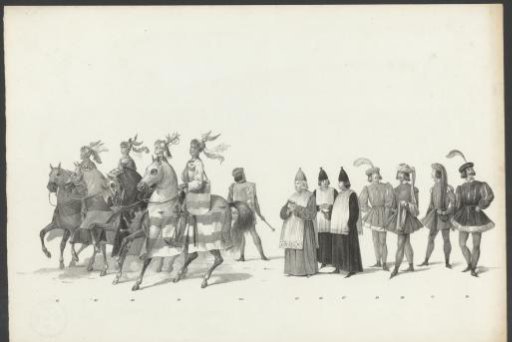 Knights on horseback and chaplains of the duke