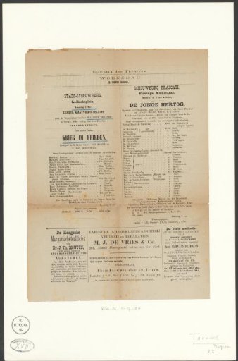 Bulletin des Théâtres, General Guide for Public Amusements, 1882