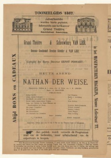 Tooneelgids with an Advertisement for the Performance Nathan der Weise, 1887