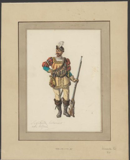 Theatre costume for a Spanish soldier with a musket