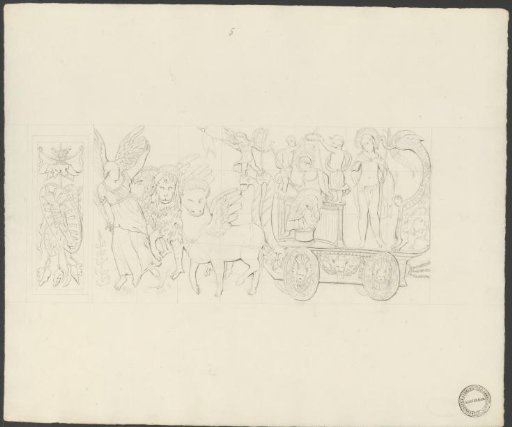 Panel with triumphal chariot drawn by the symbols of the evangelists