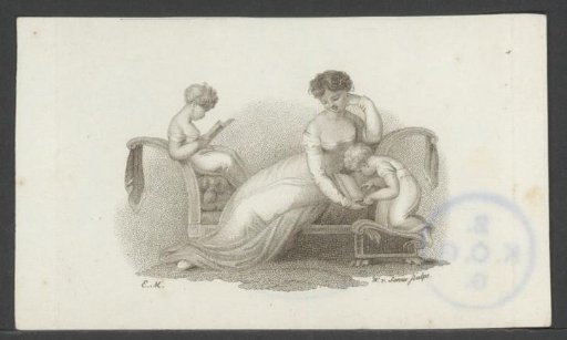 Woman with Two Reading Children