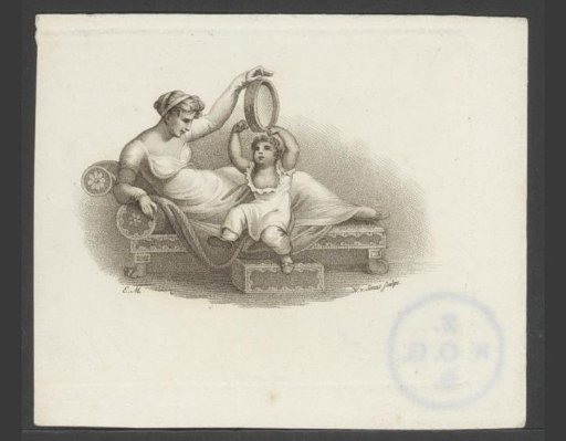 Reclining Woman Plays with a Child and Tambourine