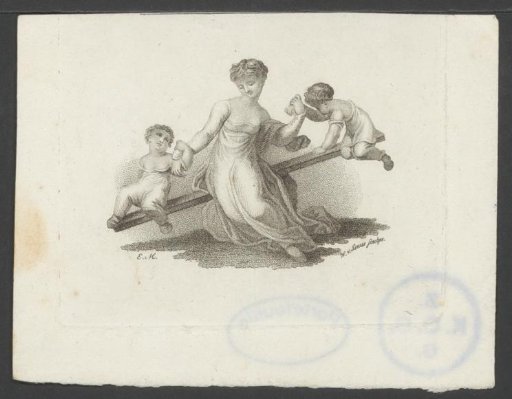 Woman with Two Children on a Seesaw