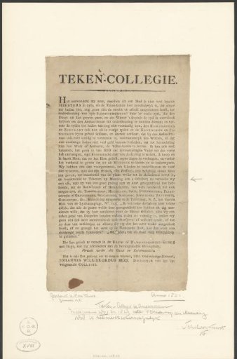 Announcement of drawing lessons at the Drawing College in Amsterdam