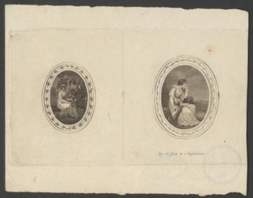 Two Medallions with Seated Women with Dogs