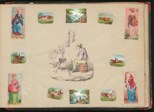 Album page with 12 pasted prints and a print fragment