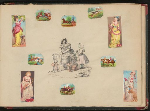 Album page with 10 pasted prints and a print fragment
