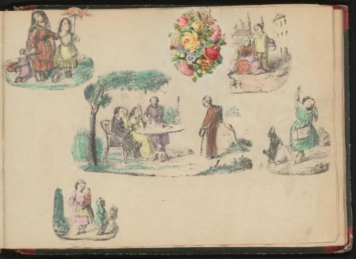 Album page with 5 print fragments and a pasted print