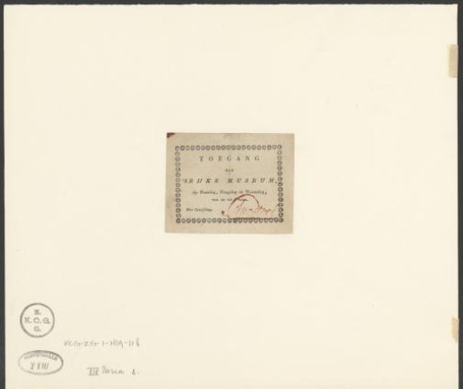 Admission ticket for the Rijksmuseum