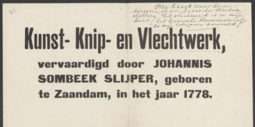 Advertisement for the cutting and plaiting work of Johannis Sombeek Slijper