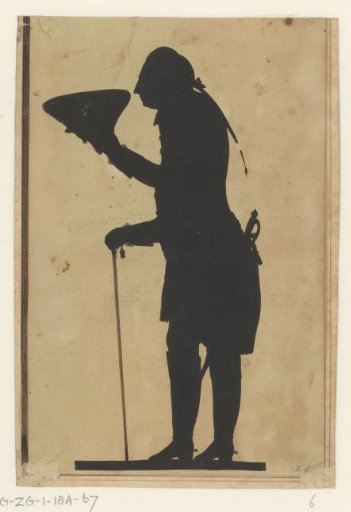 Standing man with a triangular hat and walking stick