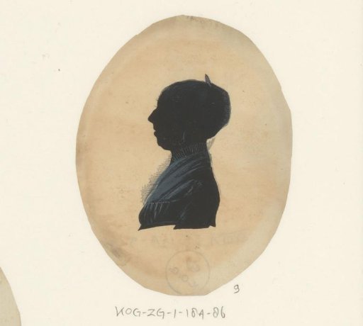 Silhouette portrait of an unknown woman with a standing collar