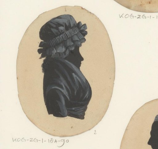 Silhouette portrait of an unknown woman with a fringed cap