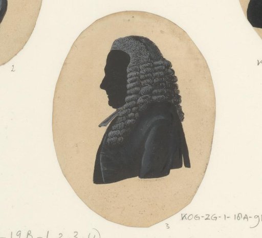 Silhouette portrait of an unknown man with a long curly wig